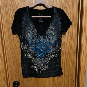 Angels Black Fitted Short Sleeve Graphic Tee